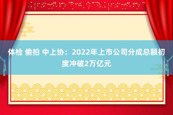 体检 偷拍 中上协：2022年上市公司分成总额初度冲破2万亿元