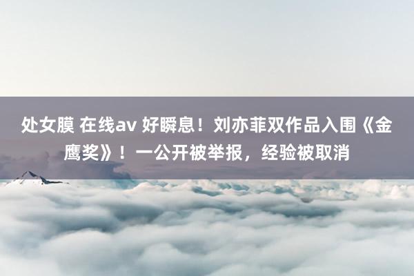 处女膜 在线av 好瞬息！刘亦菲双作品入围《金鹰奖》！一公开被举报，经验被取消