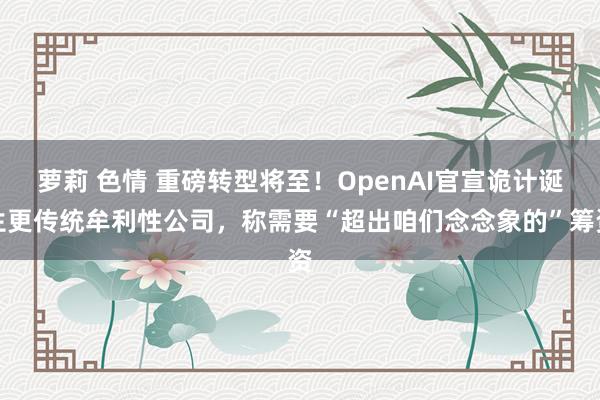 萝莉 色情 重磅转型将至！OpenAI官宣诡计诞生更传统牟利性公司，称需要“超出咱们念念象的”筹资